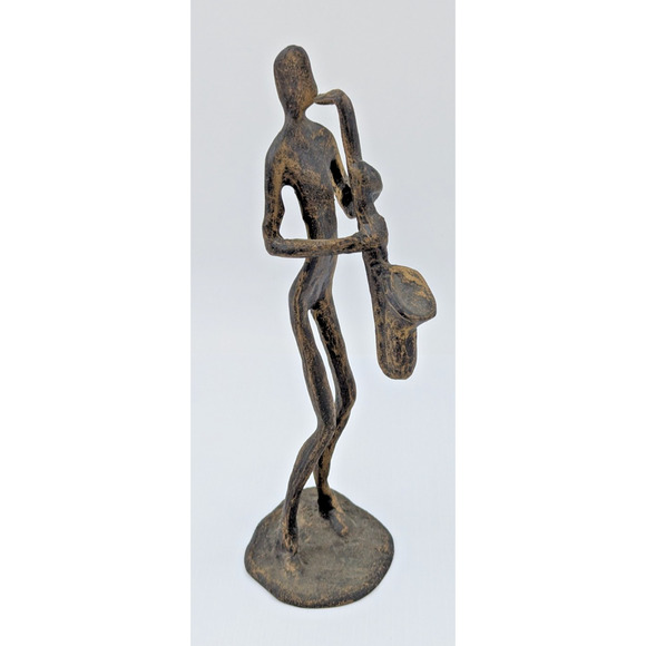 Vintage Brutalist Cast Metal Sculpture Saxophone Player Figure Statue 9” - Picture 1 of 6